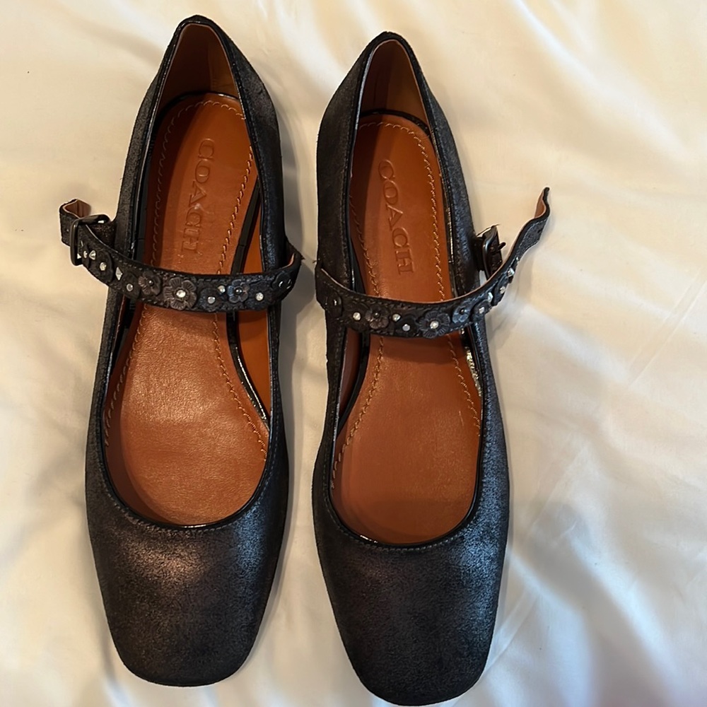 Coach Mary Jane metallic black leather flats, excellent condition